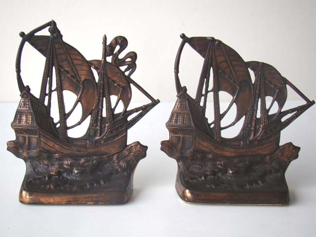 A large pair of cast iron Bookends circa 1926 depicting a 15th century Galleon — image 2